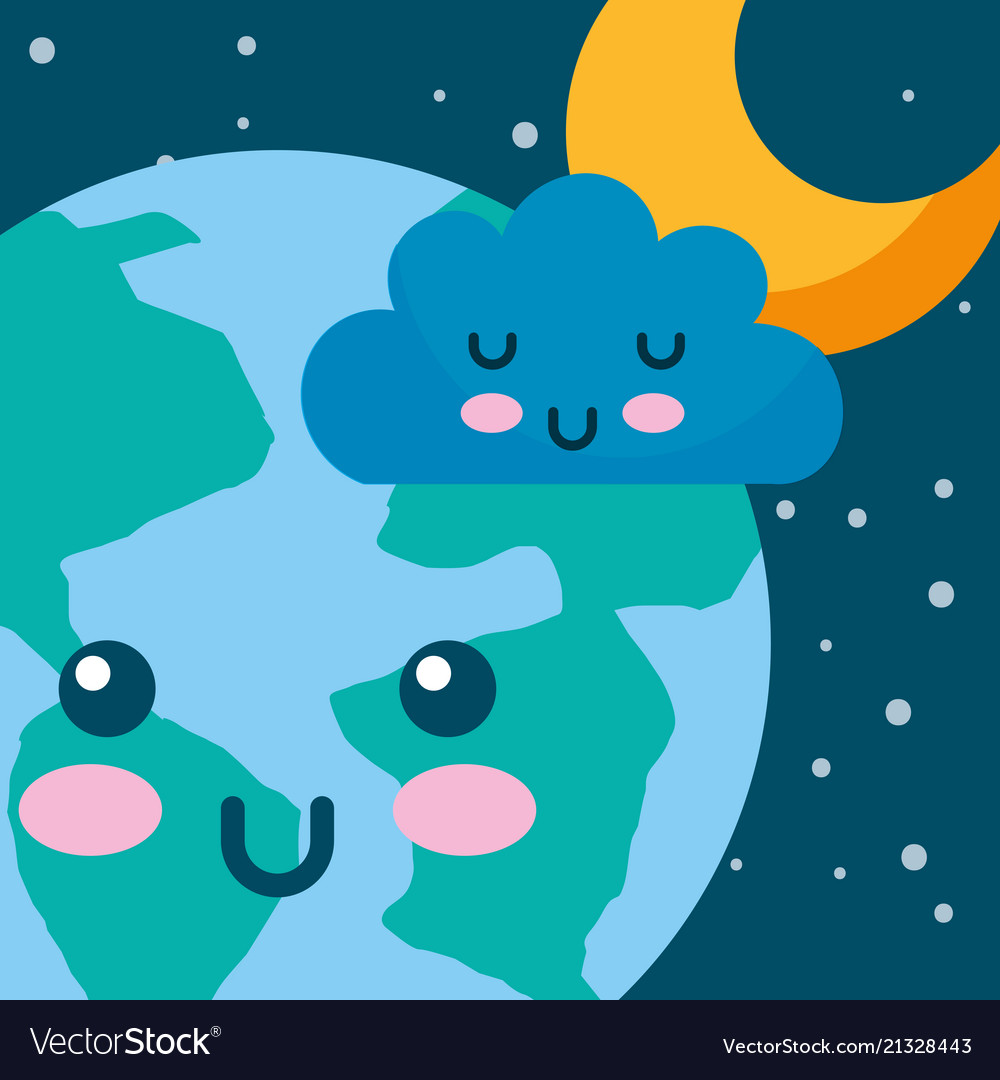 Kawaii planet earth cloud and star space cartoon