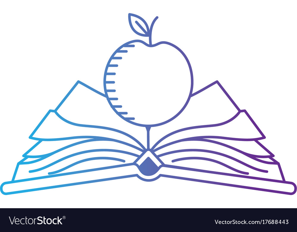 Line open notebook with papers and apple fruit