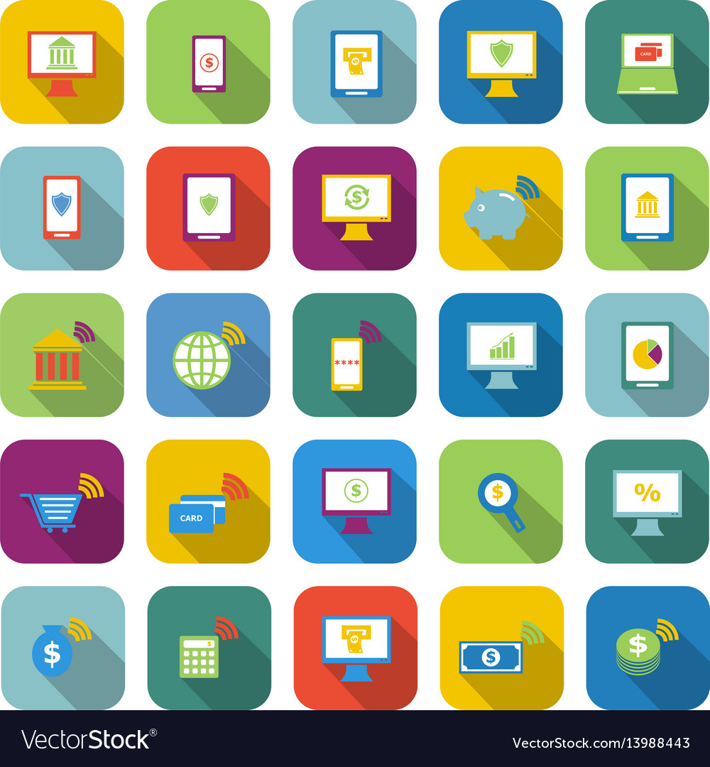 Online banking color icons with long shadow