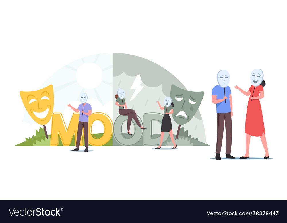 Menschen tragen gute oder schlechte Stimmung Masken Heuchelei vector image Menschen tragen gute oder schlechte Stimmung Masken Heuchelei