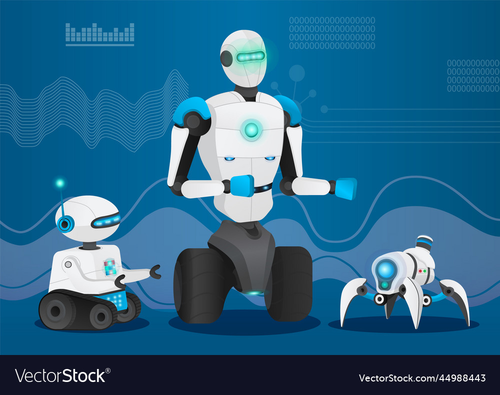 Robots and humanoid types of bots cyborgs Vector Image