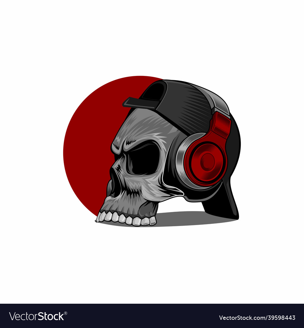 Skull is listening to music through headphones vector image Skull is listening to music through headphones