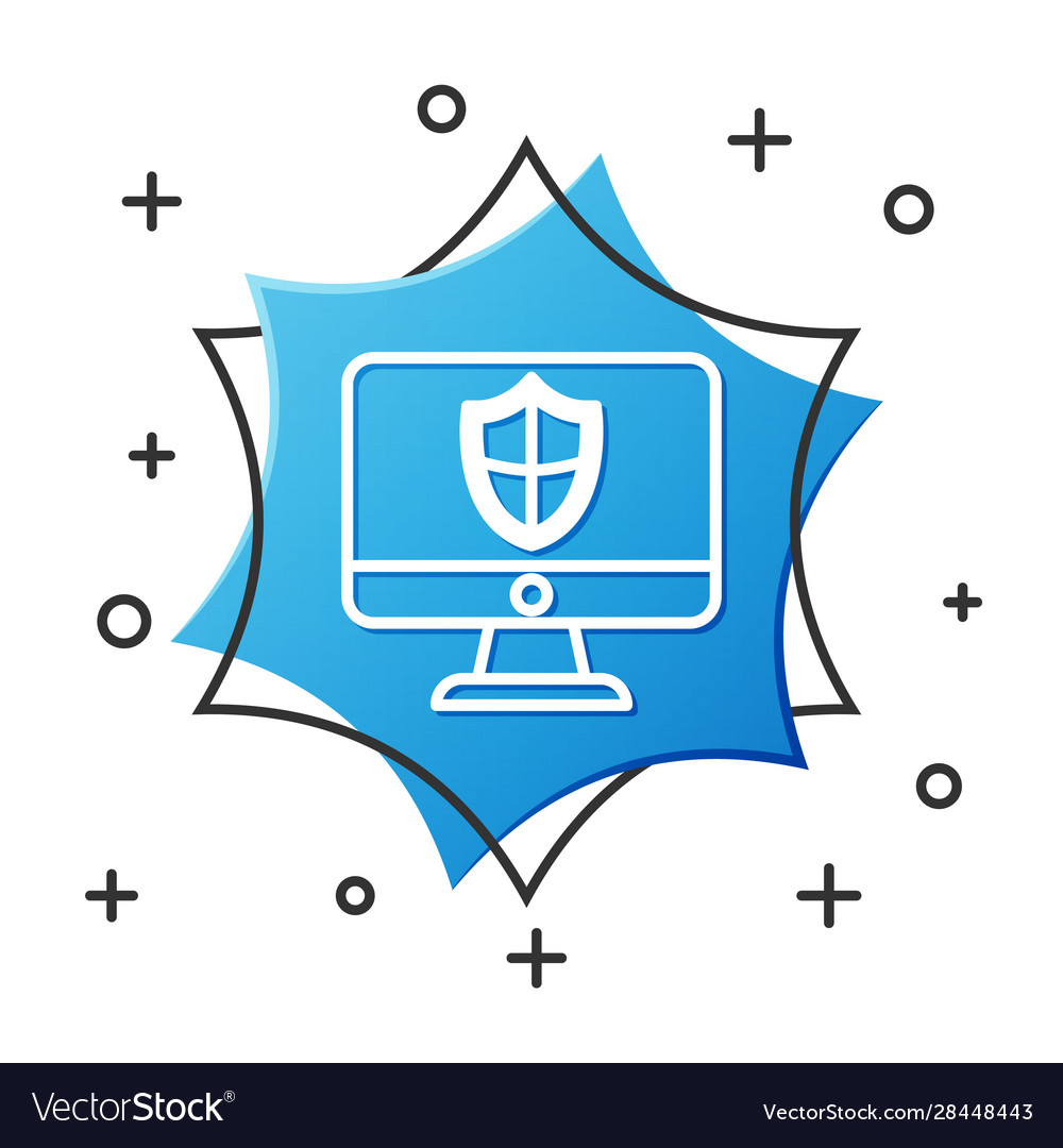 White line computer monitor and shield icon vector image White line computer monitor and shield icon