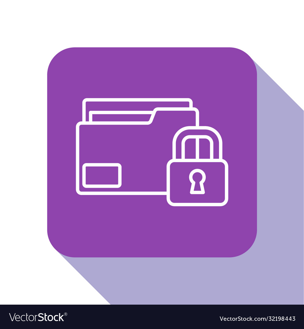 White line folder and lock icon isolated on Vector Image White line folder and lock icon isolated on