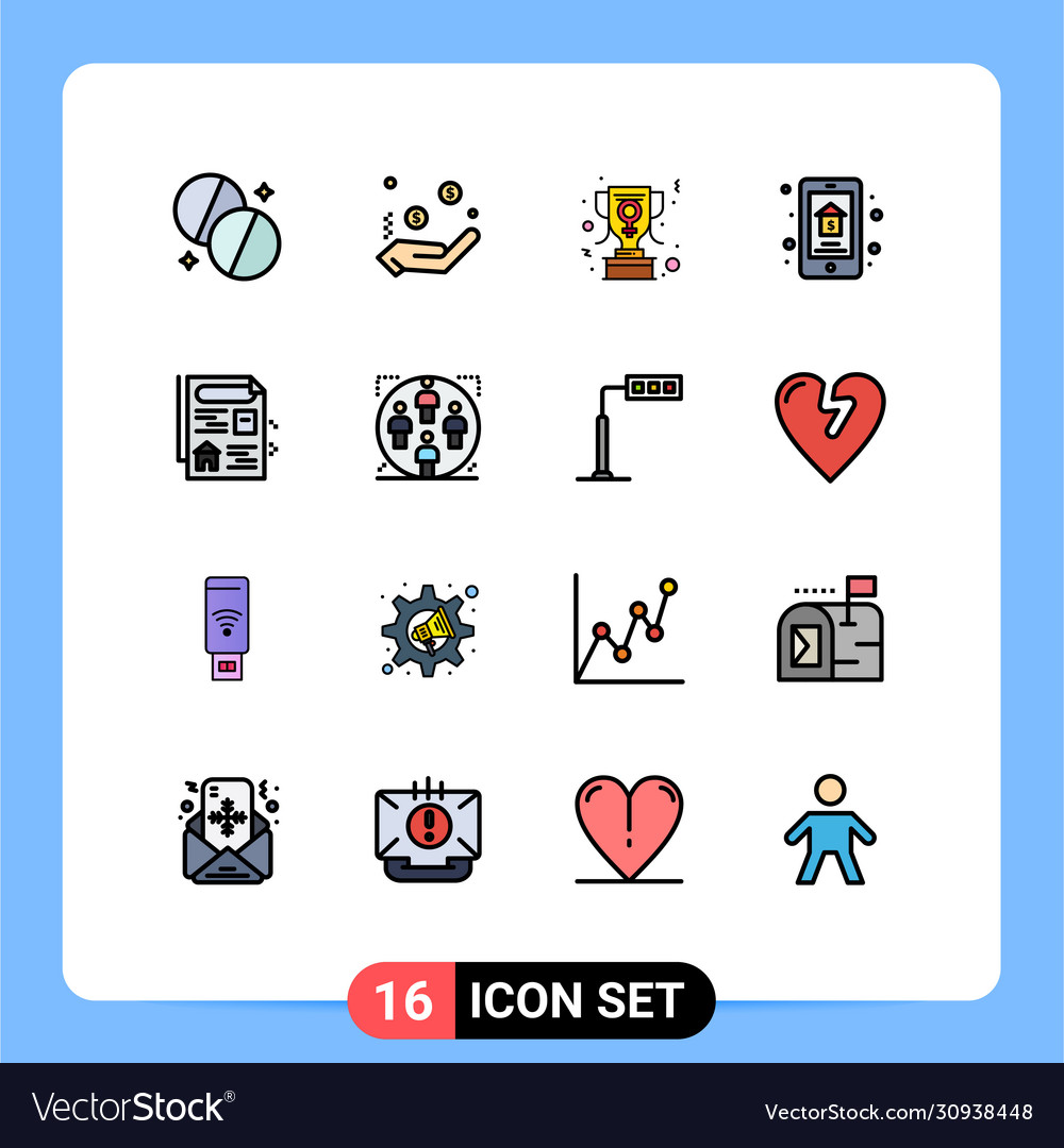 16 universal flat color filled lines set for web
