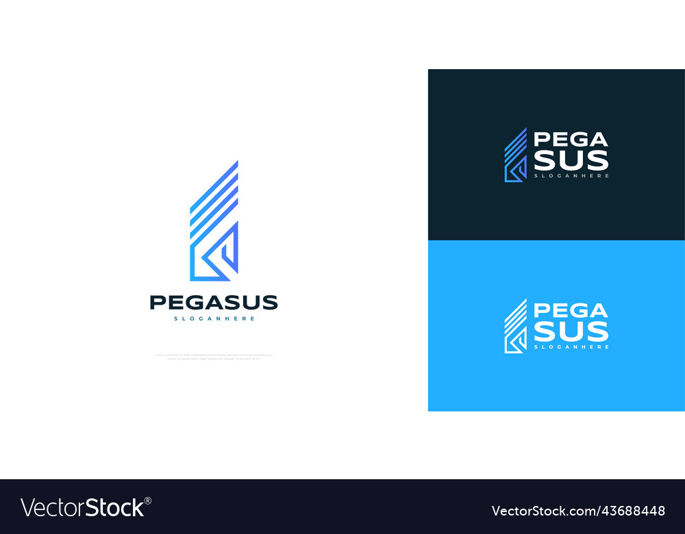 Blue pegasus logo design in line style