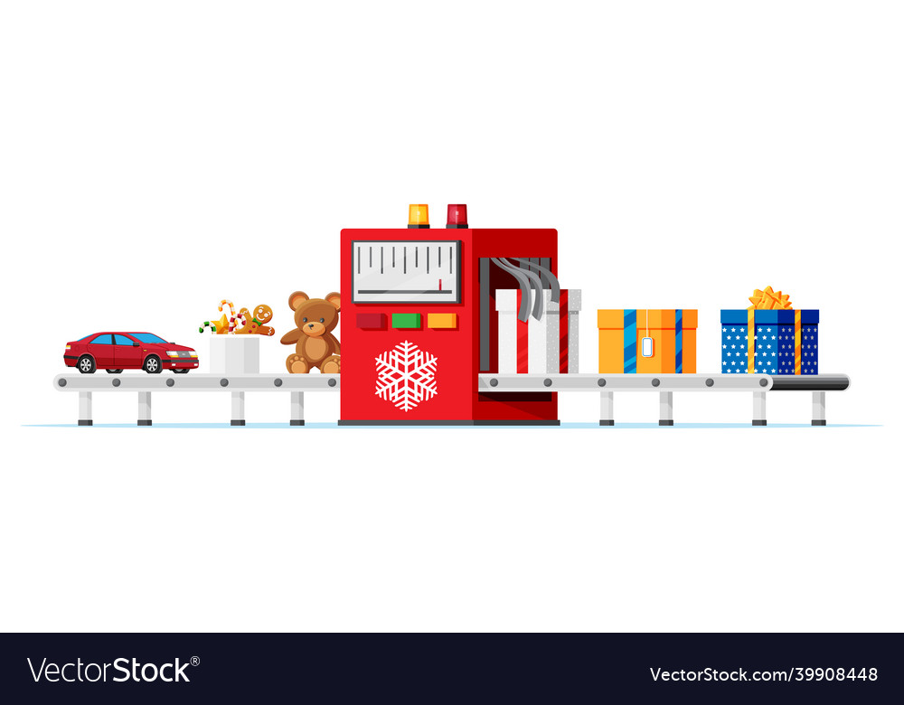 Christmas factory packs gifts boxes vector image Christmas factory packs gifts boxes