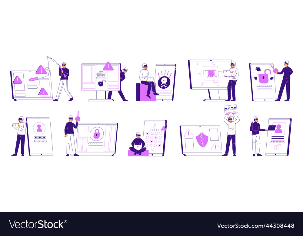Cyber attack database hacking and phishing vector image Cyber attack database hacking and phishing