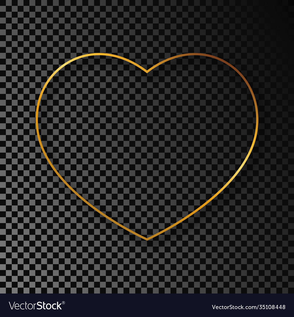 Gold Glowing Heart Shape Frame With Shadow Vector Image