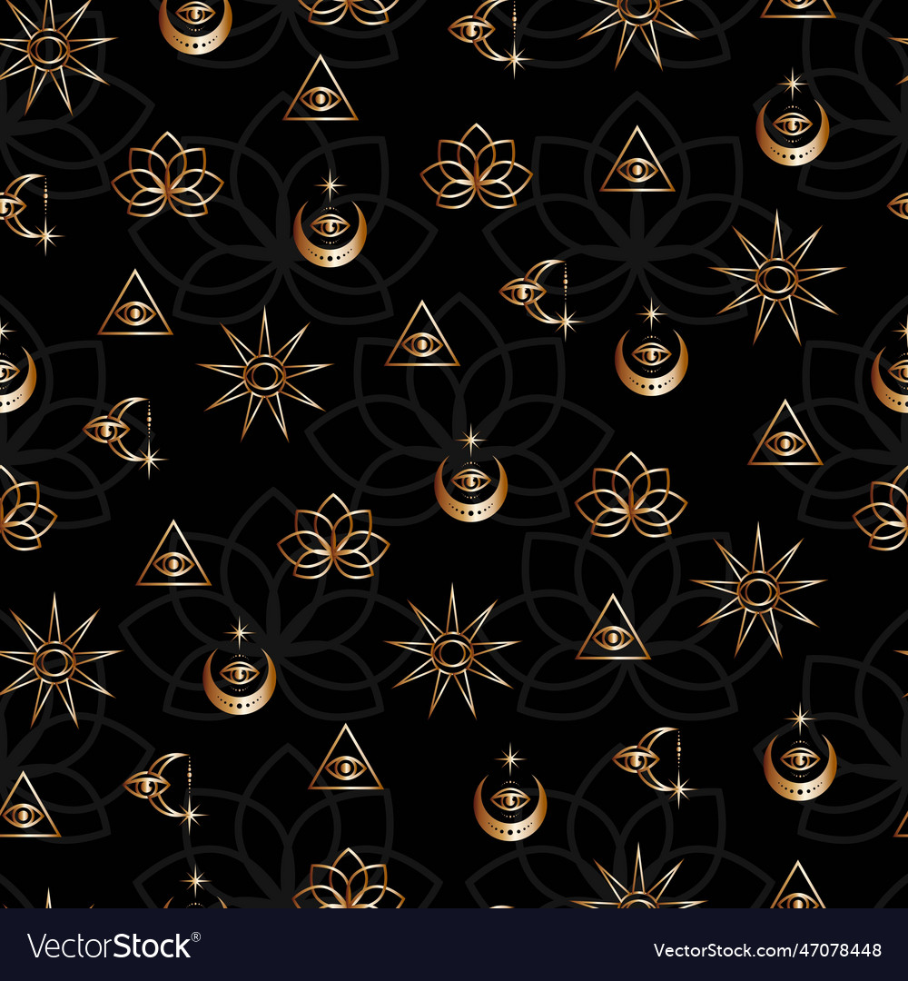 Golden Esoteric Symbols On A Black Background Vector Image Golden Esoteric Symbols On A Black Background Vector Image