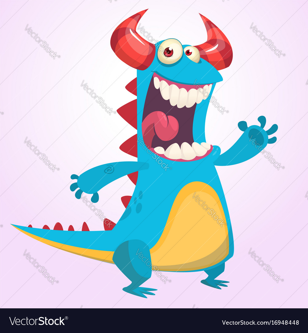 Glücklich Cartoon blau Monster Maskottchen