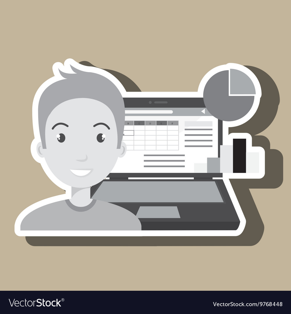 Man with pc isolated icon design