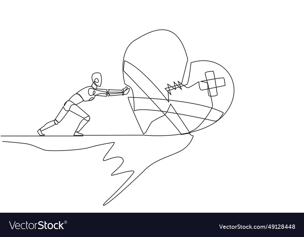 Single continuous line drawing robot pushes Vector Image