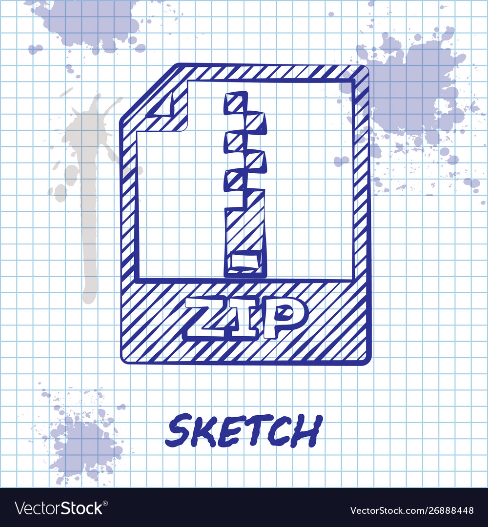 Sketch line zip file document download button vector image Sketch line zip file document download button