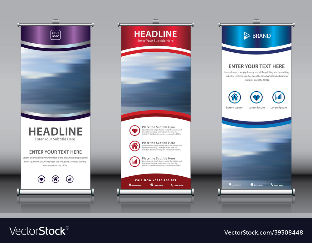 Template set vertical roll-up banner image Vector Image Template set vertical roll-up banner image