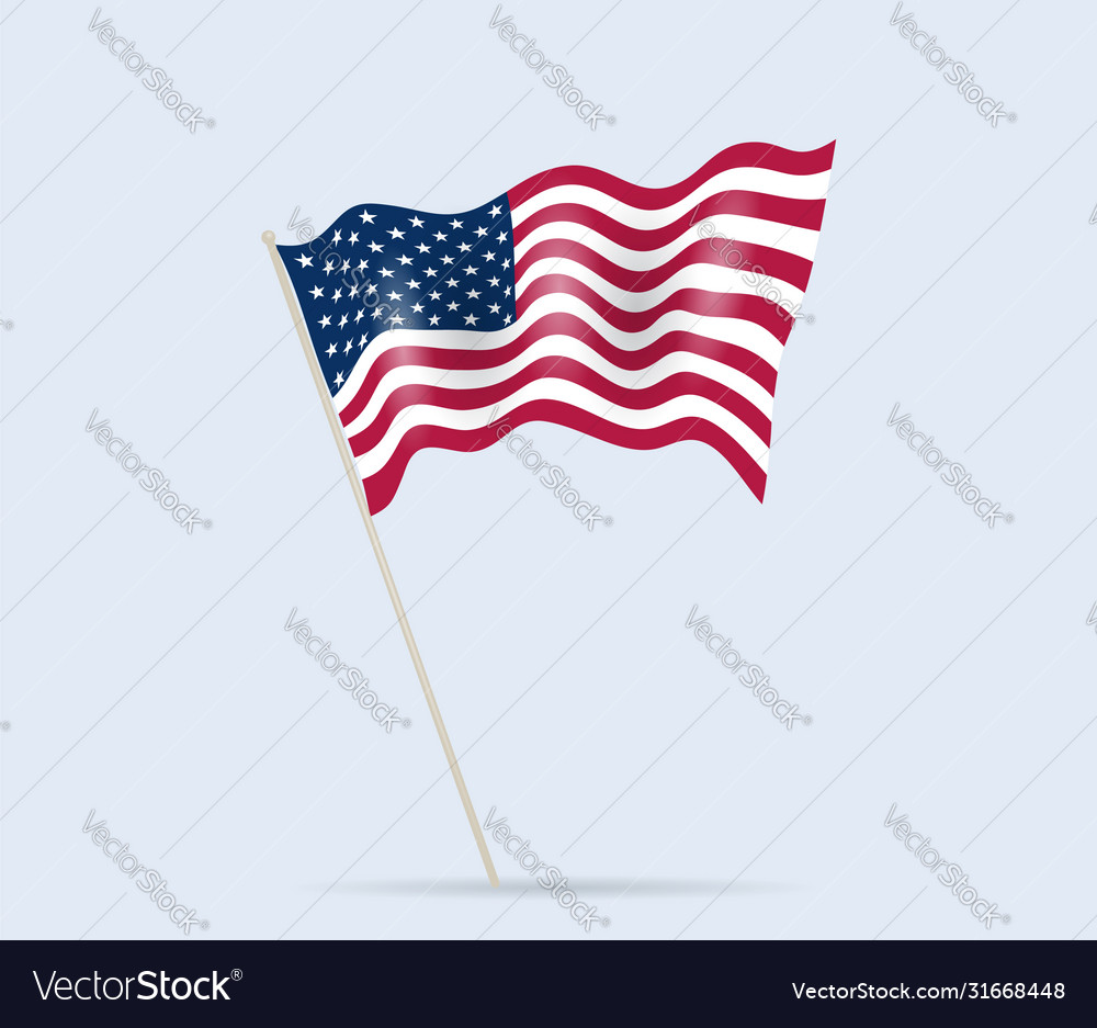 Usa flag on flagpole waving in wind