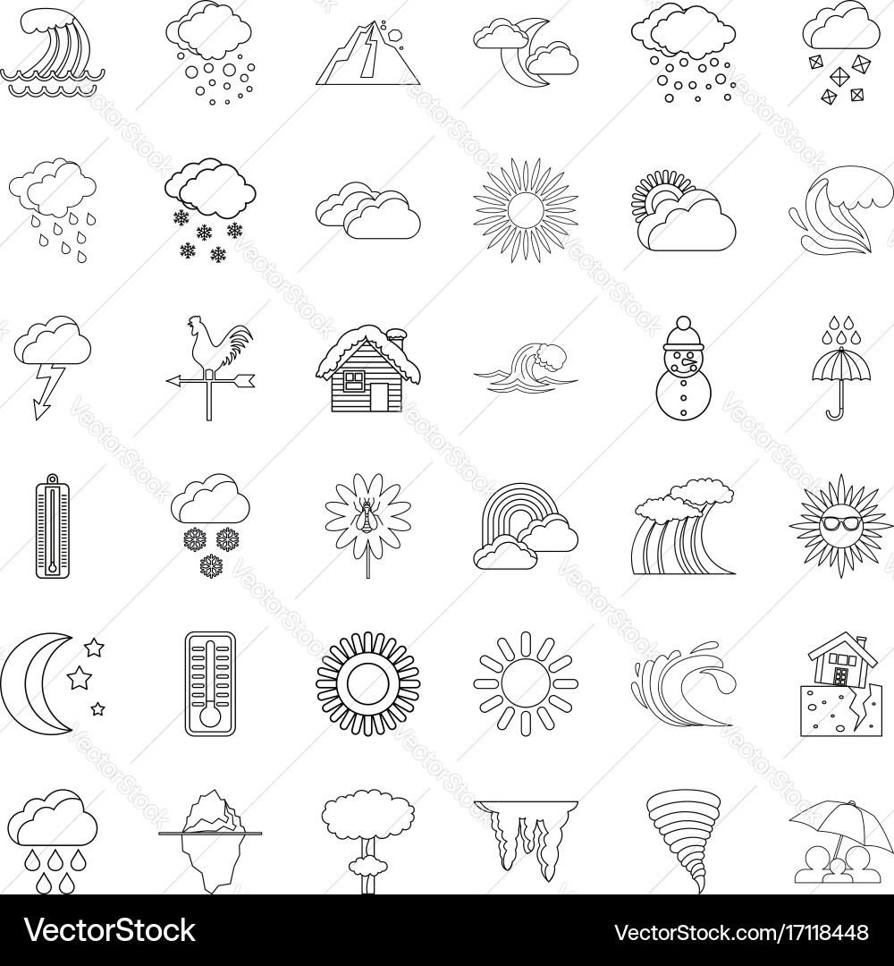 Weather icons set outline style Royalty Free Vector Image