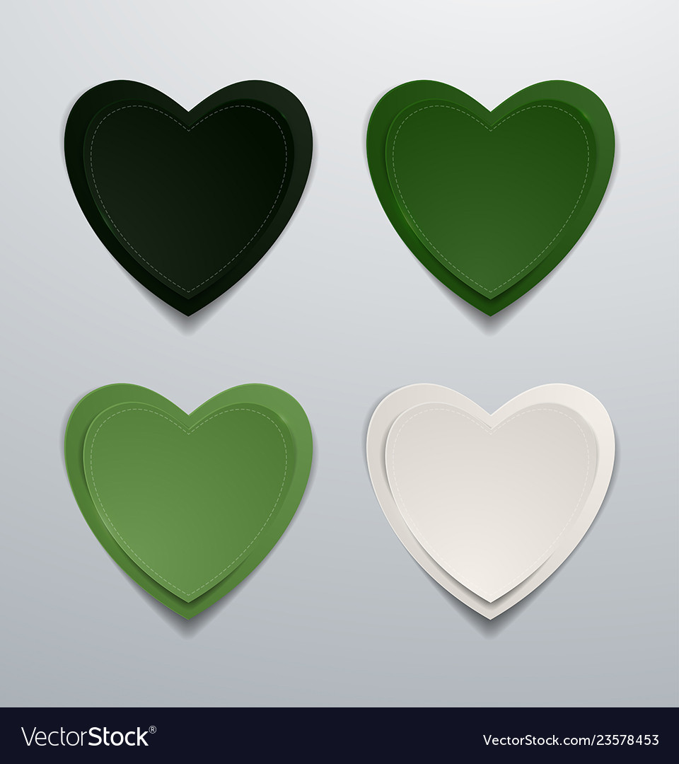 Coloured paper hearts set collection of green