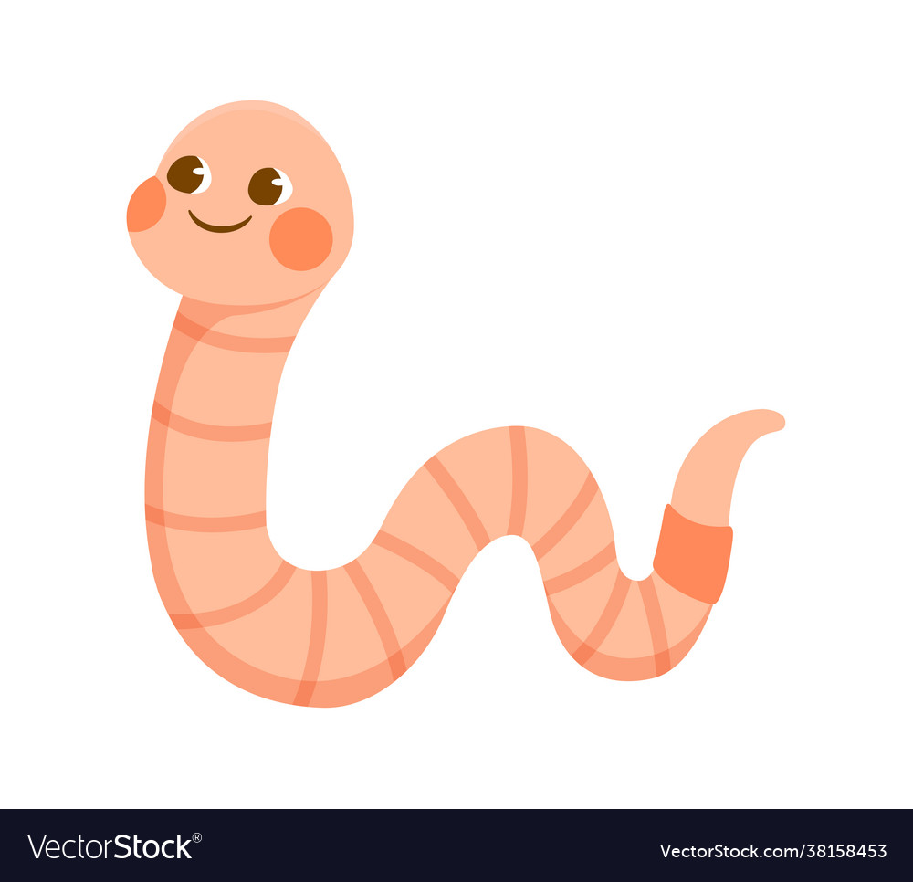 Cute pink smiling worm on white background