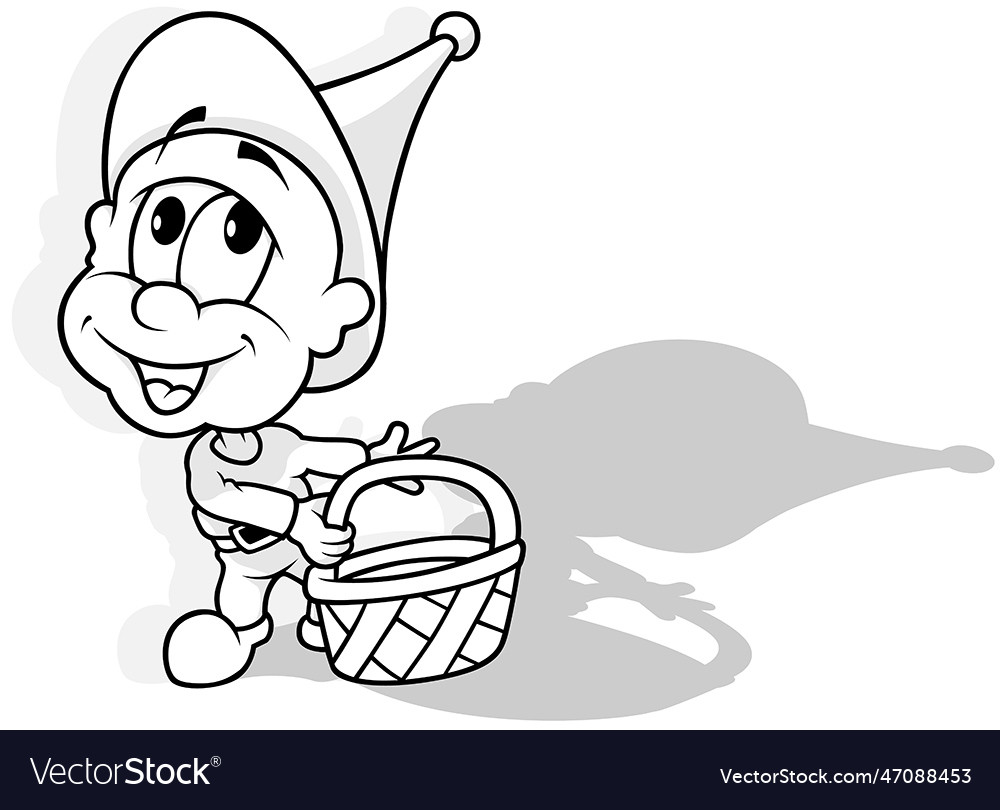 Drawing of a tiny dwarf with wicker basket