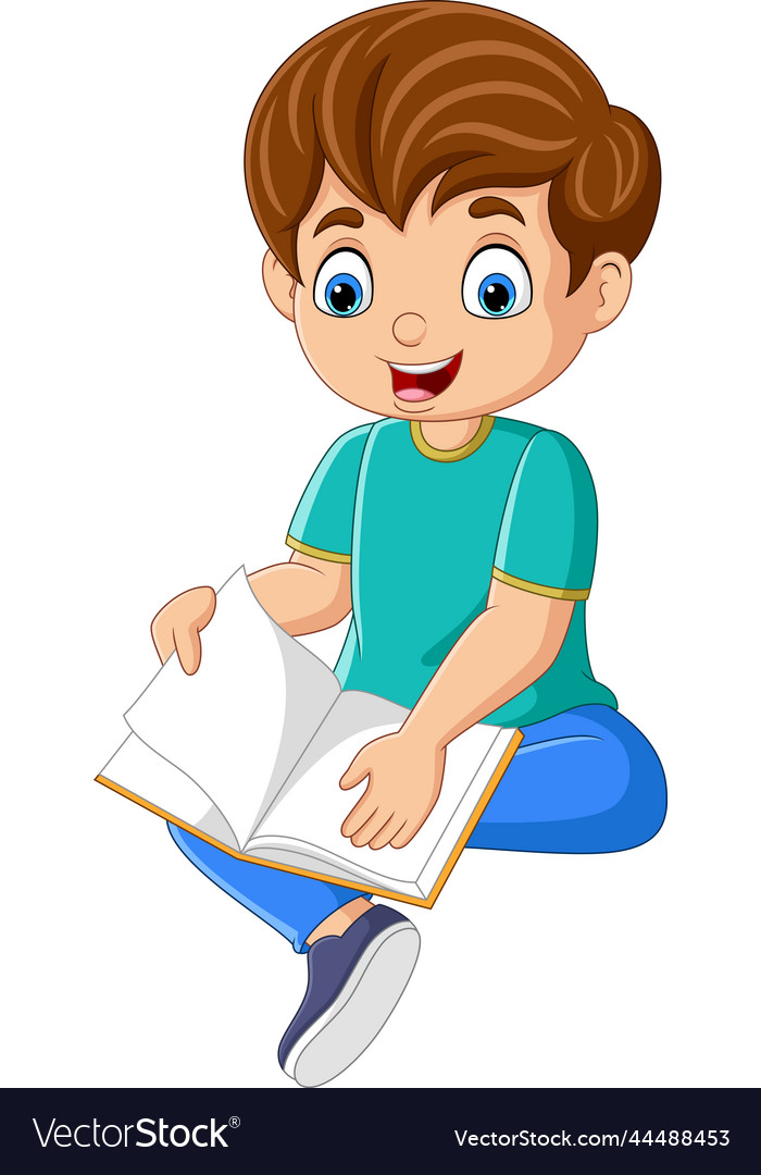 Happy little boy sitting and reading a book Vector Image