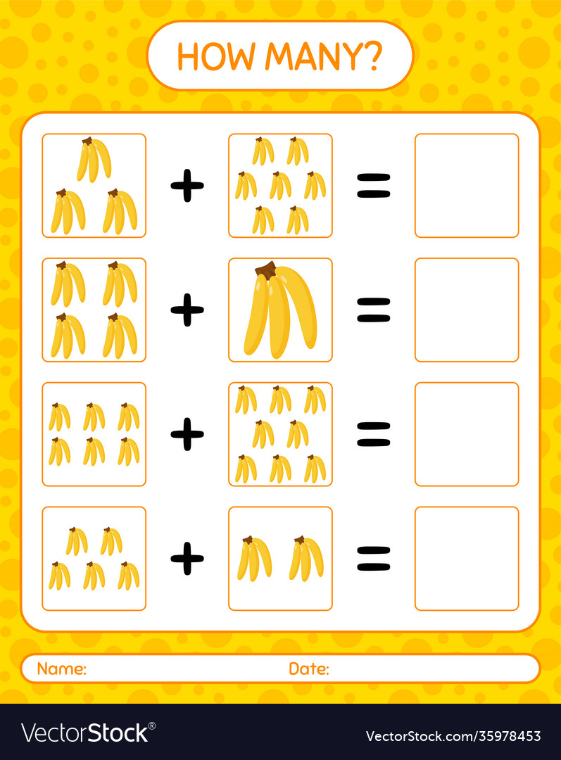 How many counting game with banana worksheet vector image How many counting game with banana worksheet