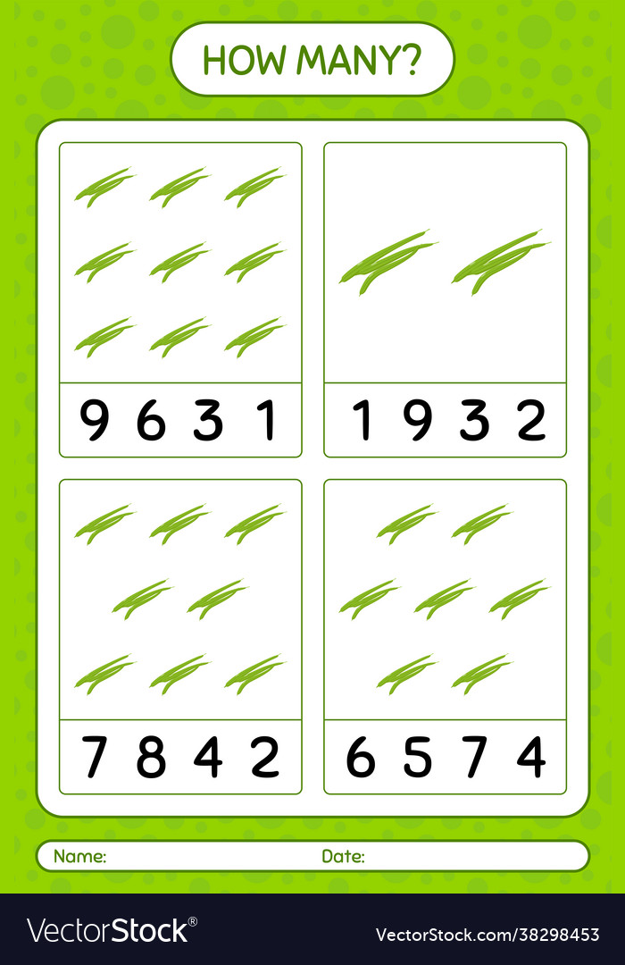 How many counting game with green bean worksheet Vector Image How many counting game with green bean worksheet