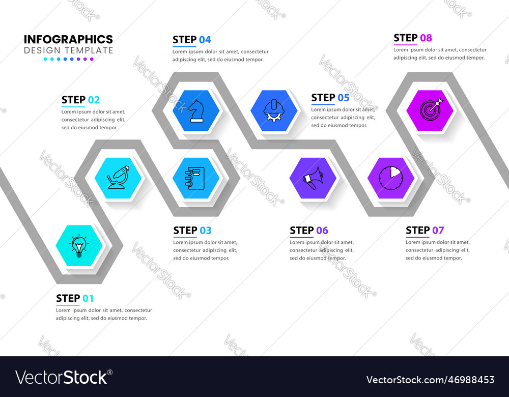 Infographic template timeline with 8 hexagons Vector Image