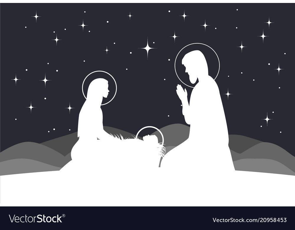 Nativity scene mary with jesus and joseph vector image Nativity scene mary with jesus and joseph