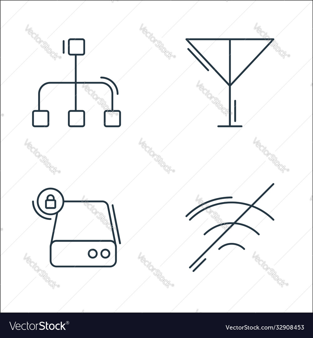 Network and database line icons linear set vector image Network and database line icons linear set
