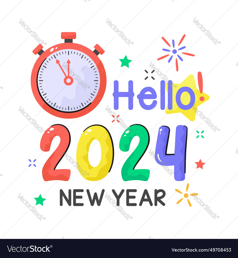 New year 2024 countdown hand drawn sticker hello Vector Image