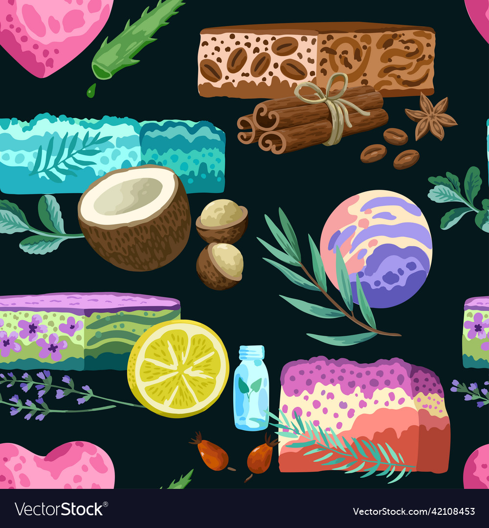 Seamless pattern with colorful hand made soap