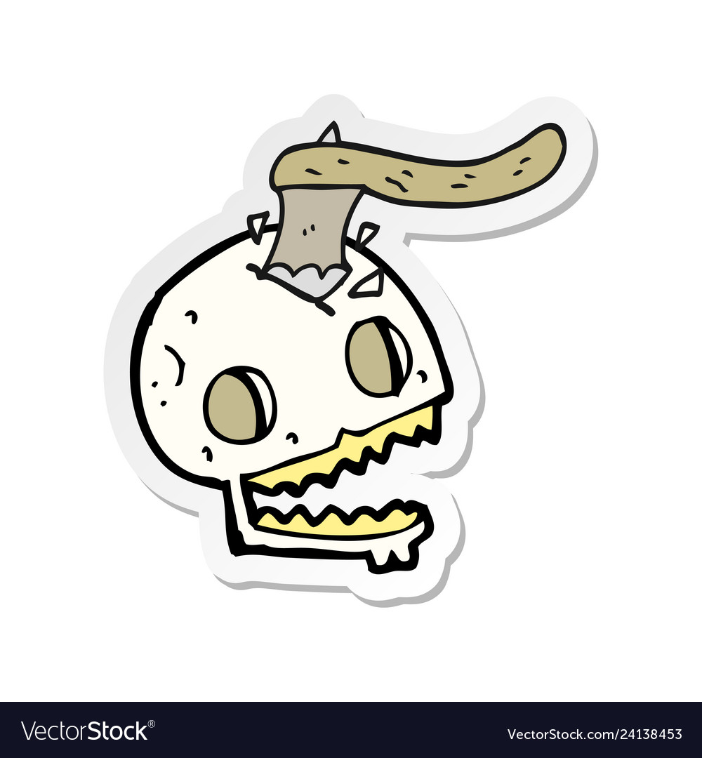 Sticker of a cartoon axe in skull