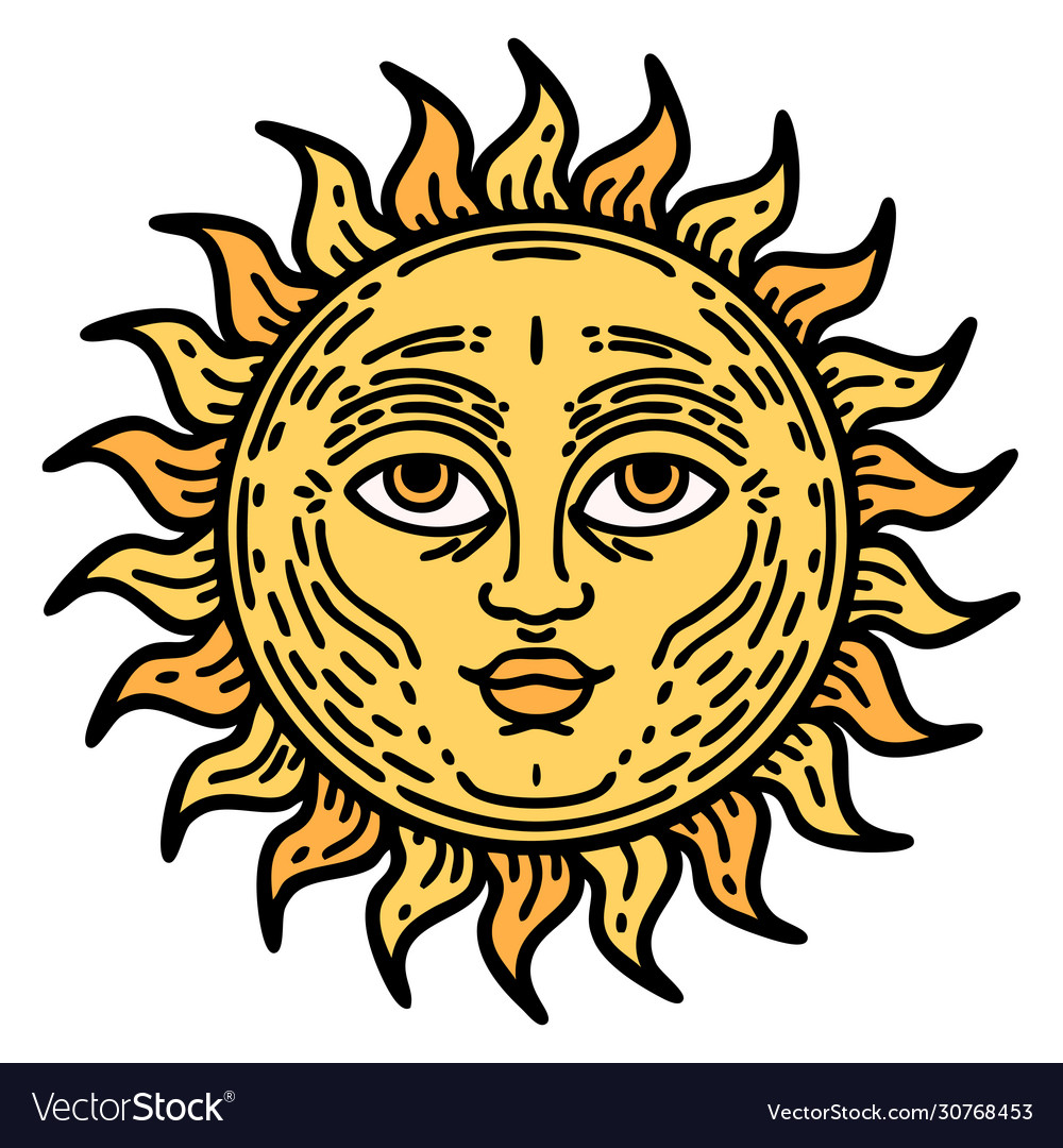 Traditional tattoo a sun with face Royalty Free Vector Image