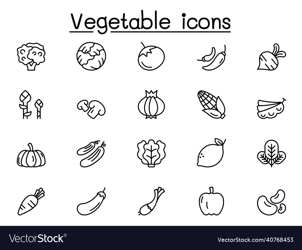 Vegetable icons set in thin line style Royalty Free Vector