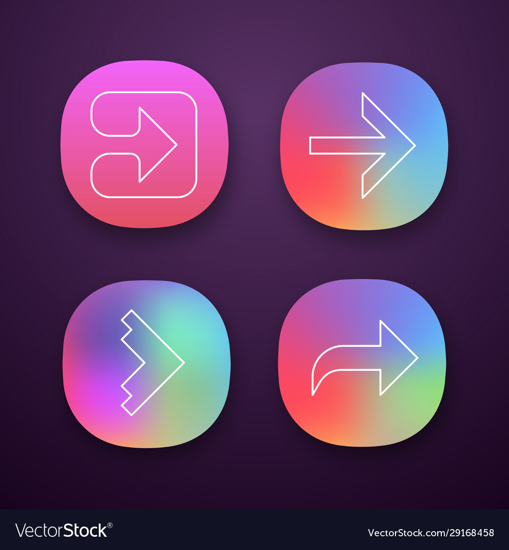 Arrow types app icons set forward right curved vector image Arrow types app icons set forward right curved