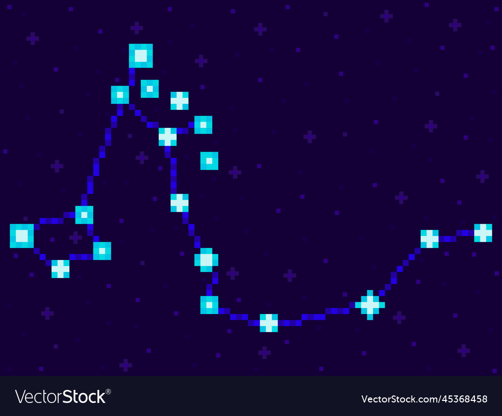 Draco constellation in pixel art style 8-bit vector image Draco constellation in pixel art style 8-bit