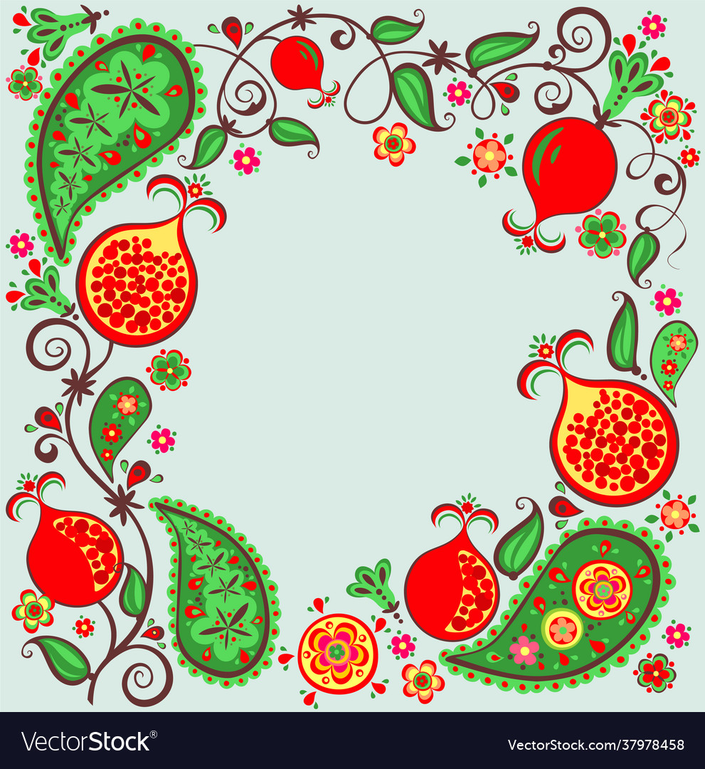 Floral ethnic border with abstract pomegranate