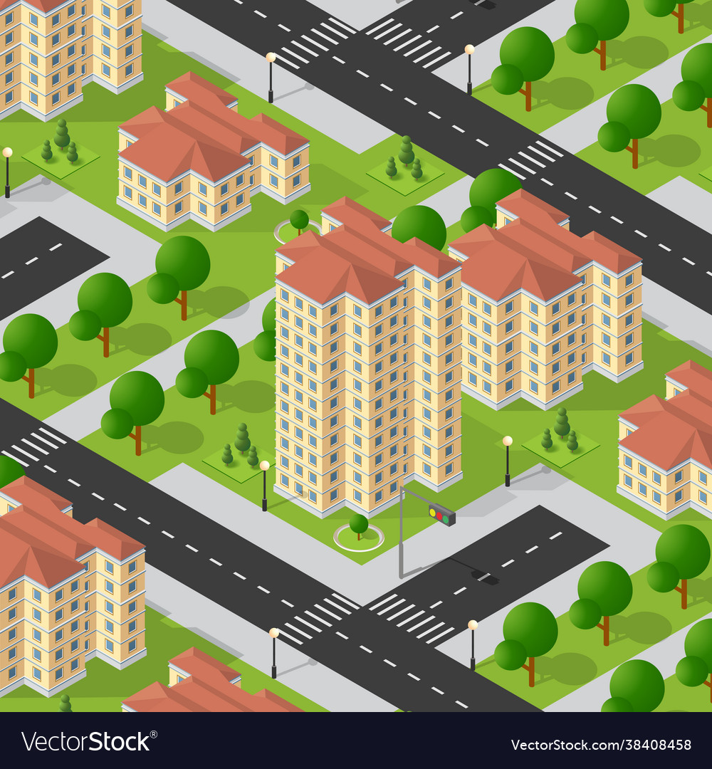 Isometric 3d street downtown architecture district