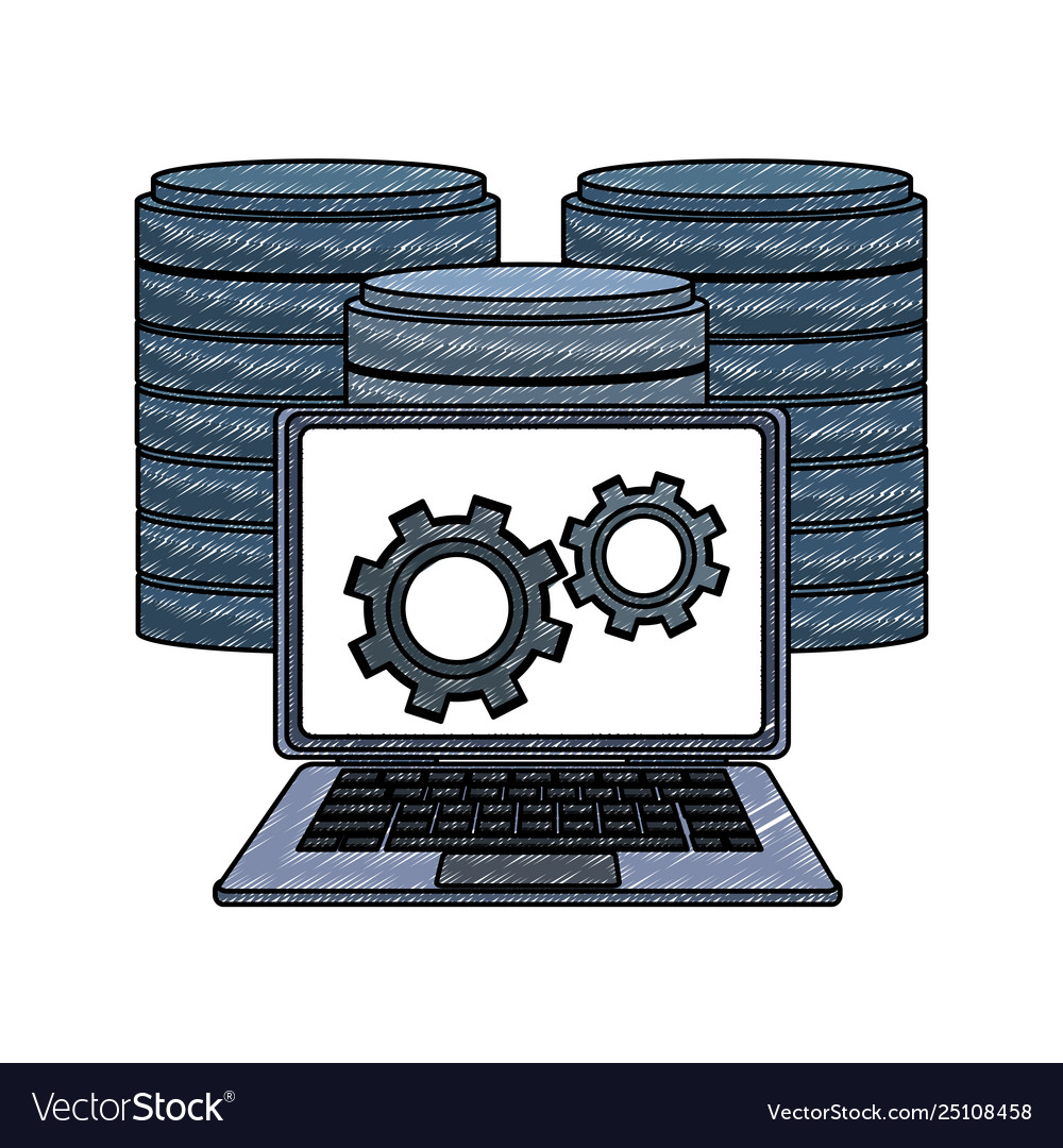 Laptop with cloud computing scribble vector image Laptop with cloud computing scribble