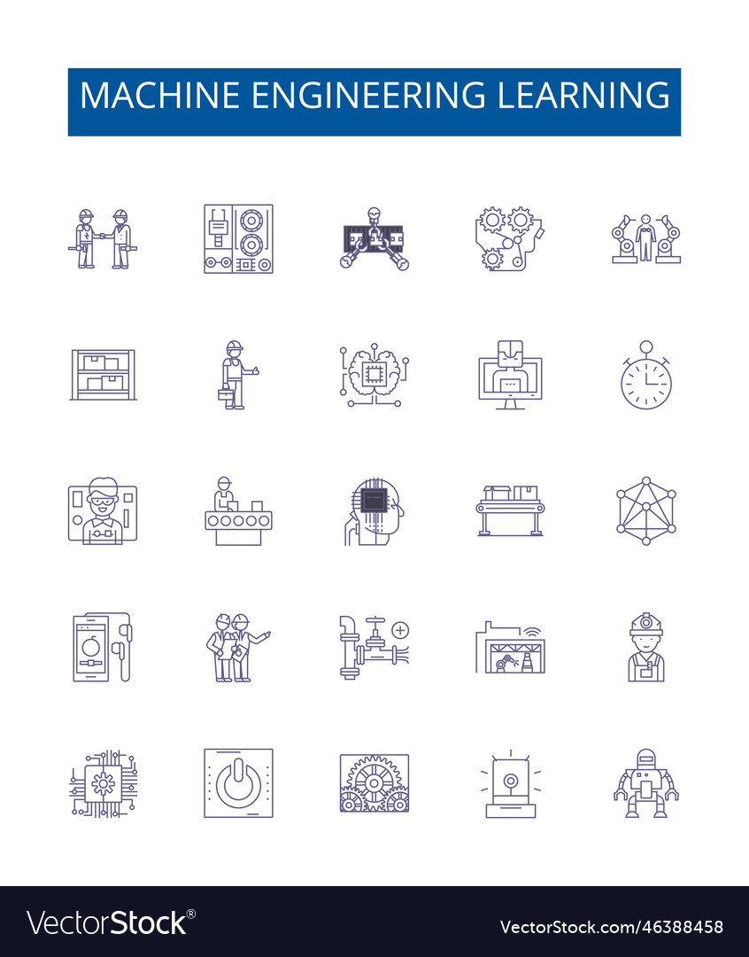 Machine engineering learning line icons signs set Vector Image Machine engineering learning line icons signs set