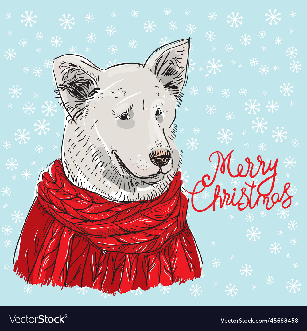 Merry years card design white dog