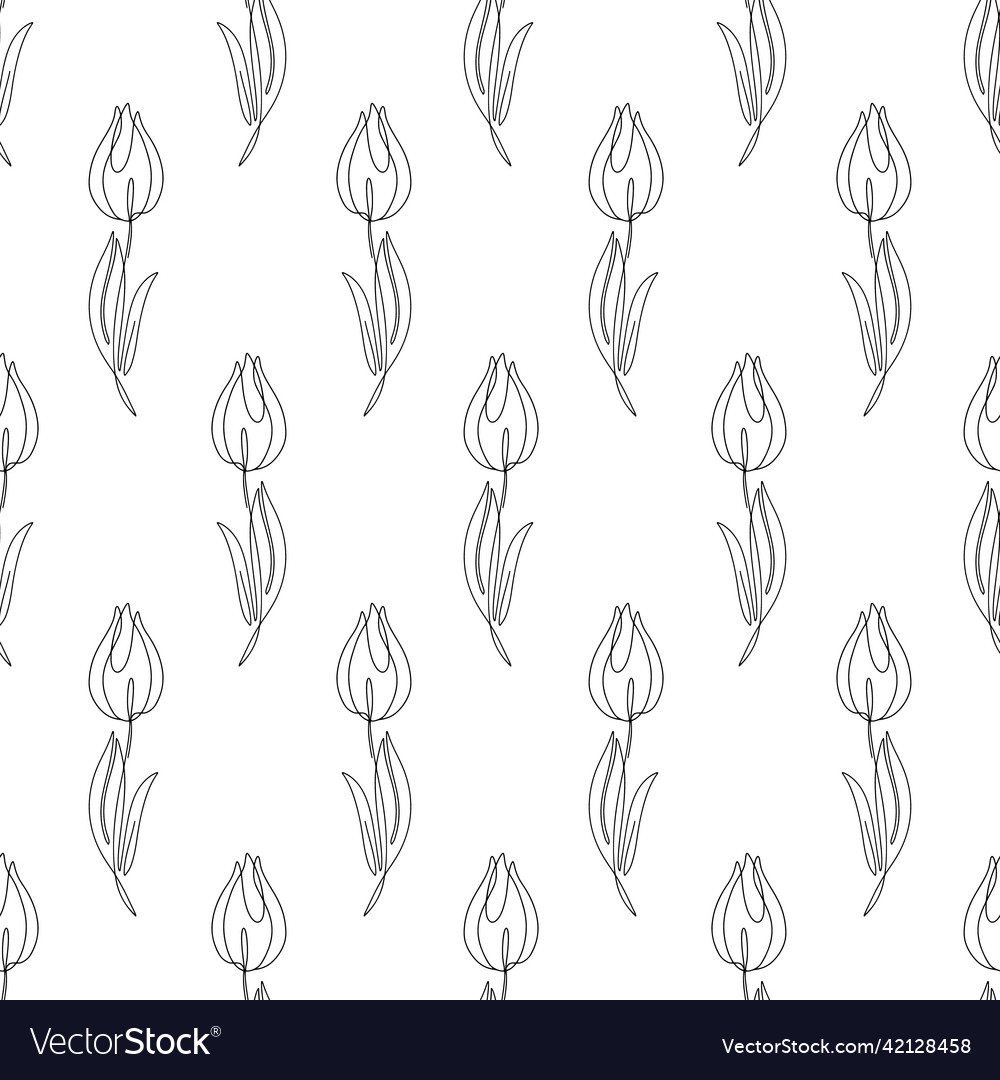 Monochrome seamless pattern with single line tulip