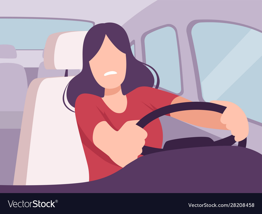 Scared young woman driving a car view from Vector Image