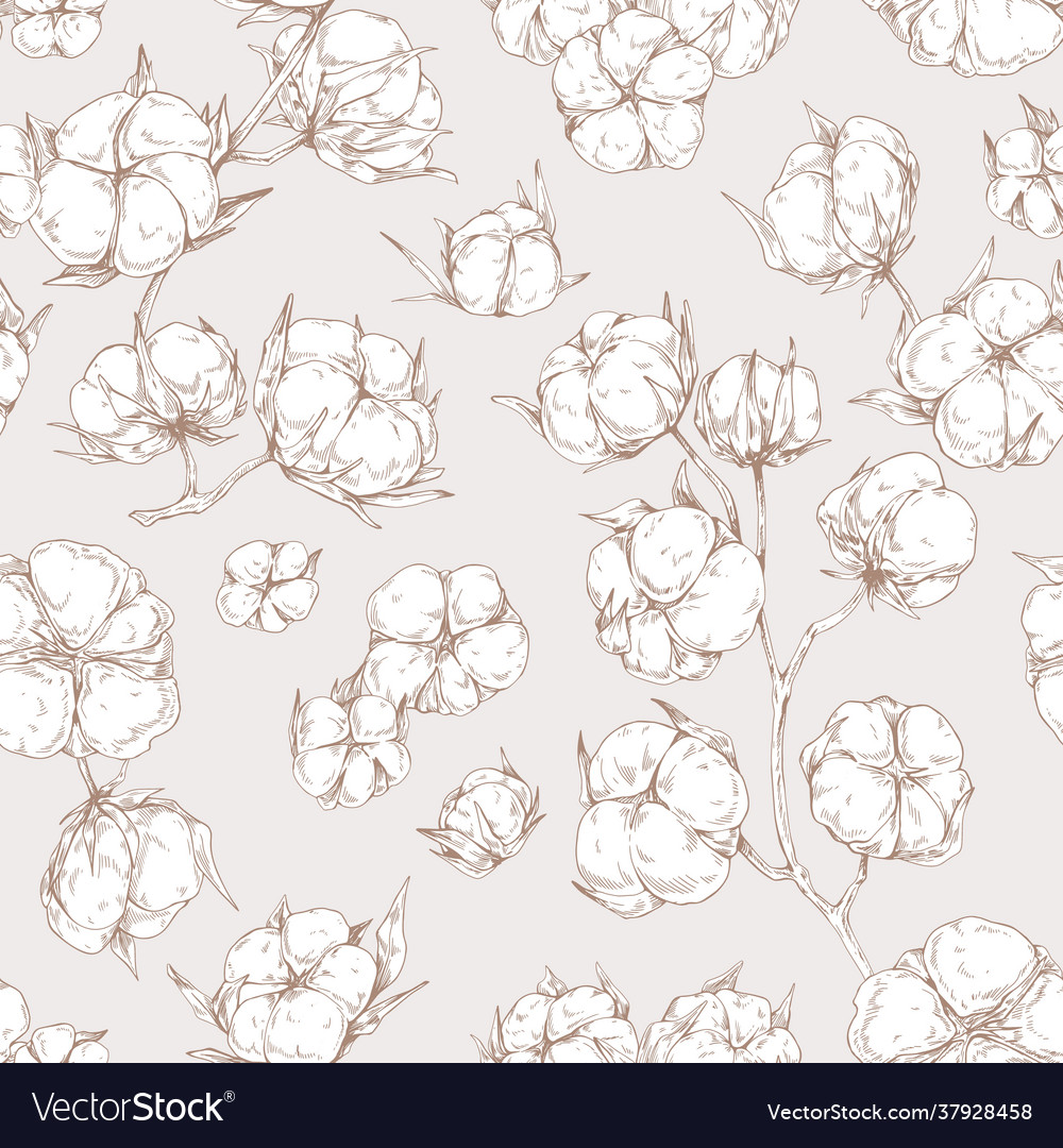 Seamless botanical pattern with outlined soft vector image Seamless botanical pattern with outlined soft