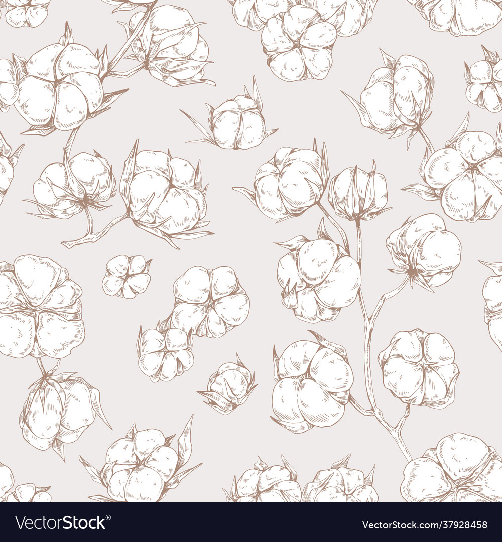 Seamless botanical pattern with outlined soft