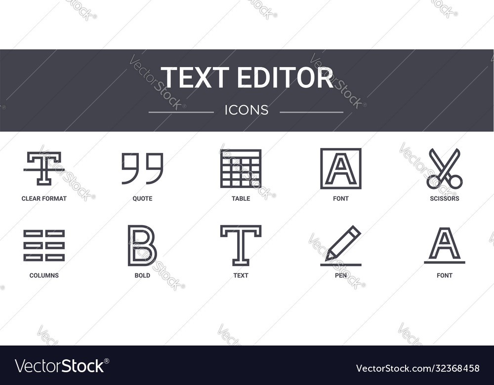 Text editor concept line icons set contains vector image Text editor concept line icons set contains
