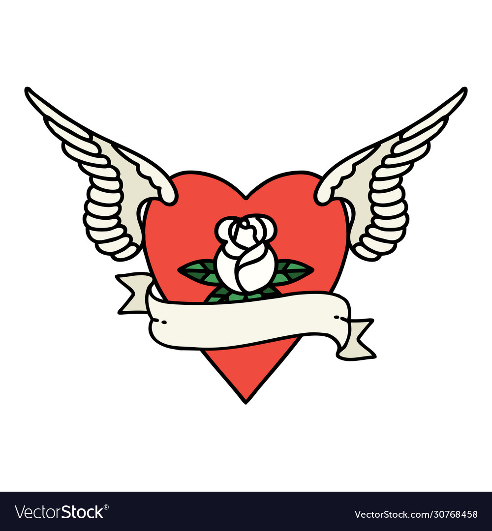 Traditional tattoo a heart with wings rose