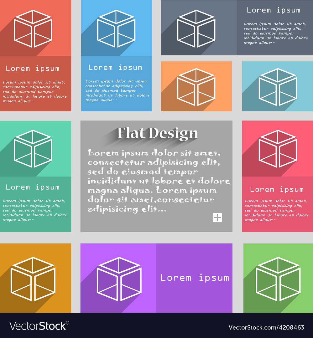 3d cube icon sign set of multicolored buttons