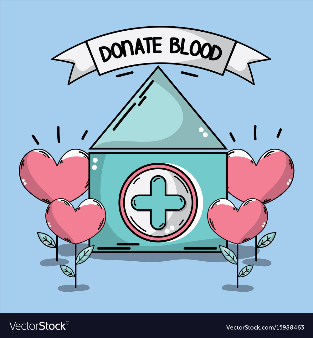 Blood donation house with heart plant